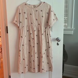 light pink flower embroidered midi dress